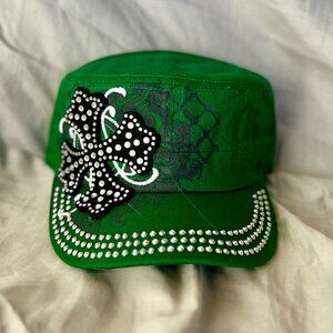 Hat~Rhinestone~Short Cross~Cadet style~adjustable velcro back